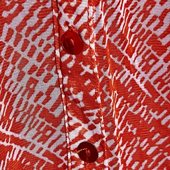 French Connection Sheer Top Blouse  With Tank Sz 2X Orange White Roll Tab Sleeve - Picture 5 of 8